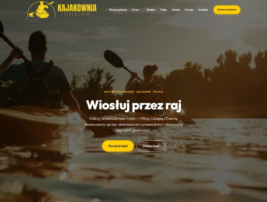 Kajakownia Sulejów - Turystyka / Landing Page. Cel: więcej zapytań o spływy.