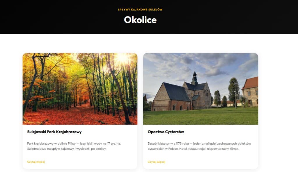 Sekcja Okolice - atrakcje regionu obok spływów
